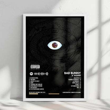 Bad Bunny "X 100pre" Album Cover Poster - with Complete Tracklist