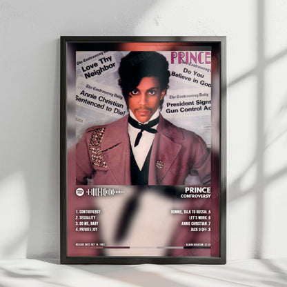 Prince "Controversy" Album Cover Poster - with Complete Tracklist