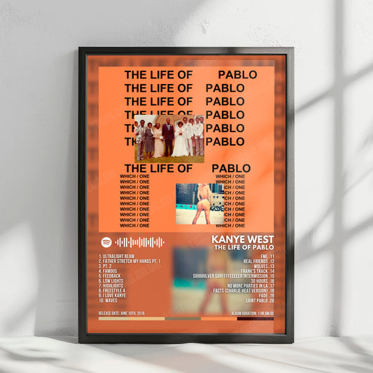 Kanye West "The Life Of Pablo" Album Cover Poster - with Complete Tracklist