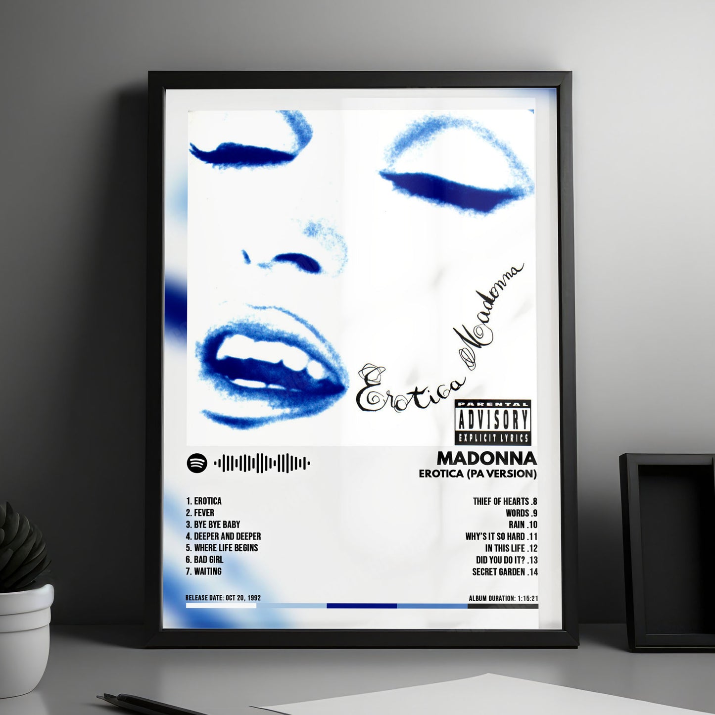 Madonna "Erotica (PA Version)" Album Cover Poster - with Complete Tracklist