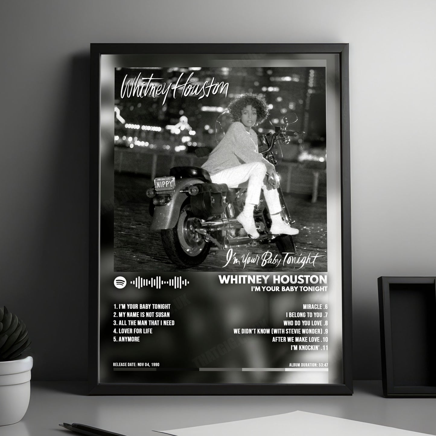 Whitney Houston "I'm Your Baby Tonight" Album Cover Poster - with Complete Tracklist