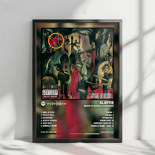 Slayer "Reign in Blood " Album Cover Poster - with Complete Tracklist