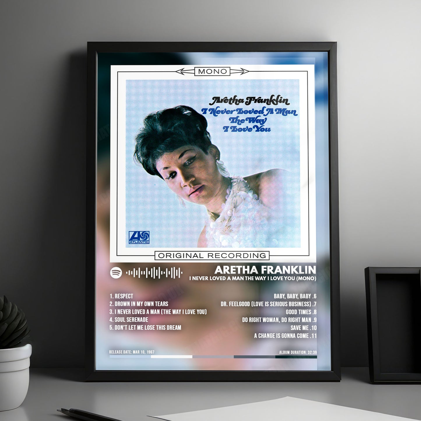 Aretha Franklin "I Never Loved a Man the Way I Love You " Album Cover Poster - with Complete Tracklist