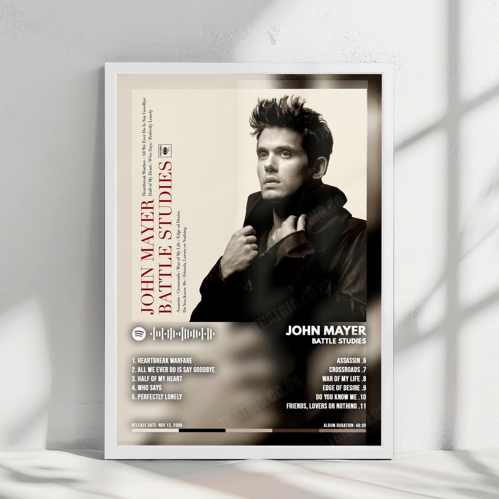 John Mayer "Battle Studies" Album Cover Poster - with Complete Tracklist