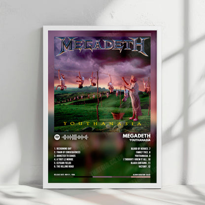 Megadeth "Youthanasia" Album Cover Poster - with Complete Tracklist