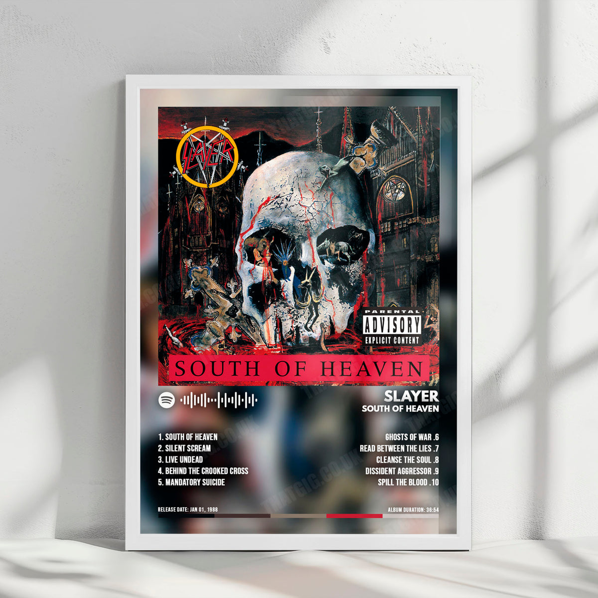 Slayer "South Of Heaven" Album Cover Poster - with Complete Tracklist