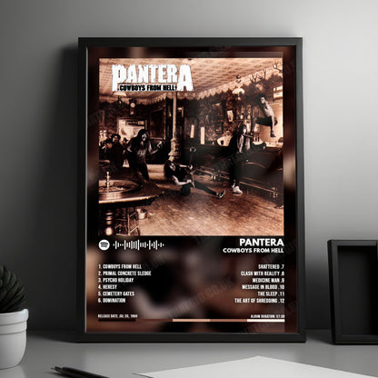 Pantera "Cowboys from Hell" Album Cover Poster - with Complete Tracklist
