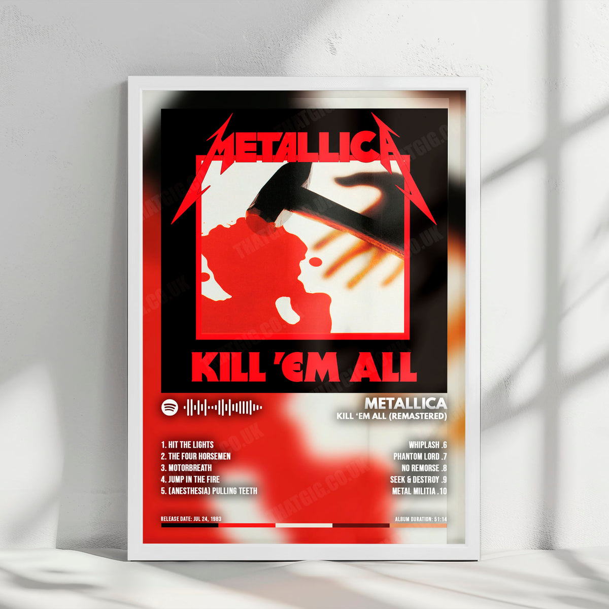 Metallica "Kill 'Em All" Album Cover Poster - with Complete Tracklist