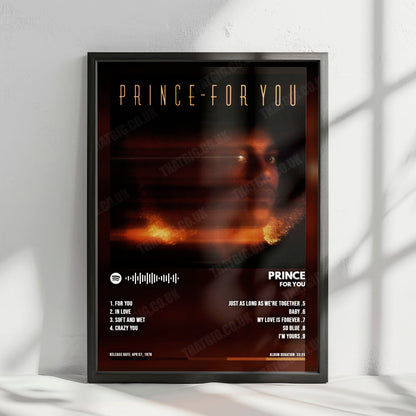 Prince "For You" Album Cover Poster - with Complete Tracklist