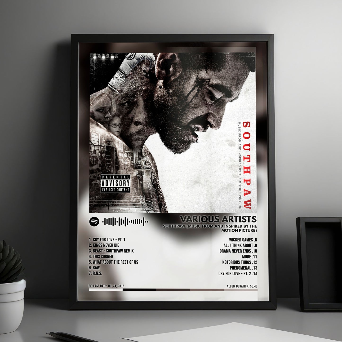 Various Artists "Southpaw: Music from and Inspired by the Motion Picture" Album Cover Poster - with Complete Tracklist