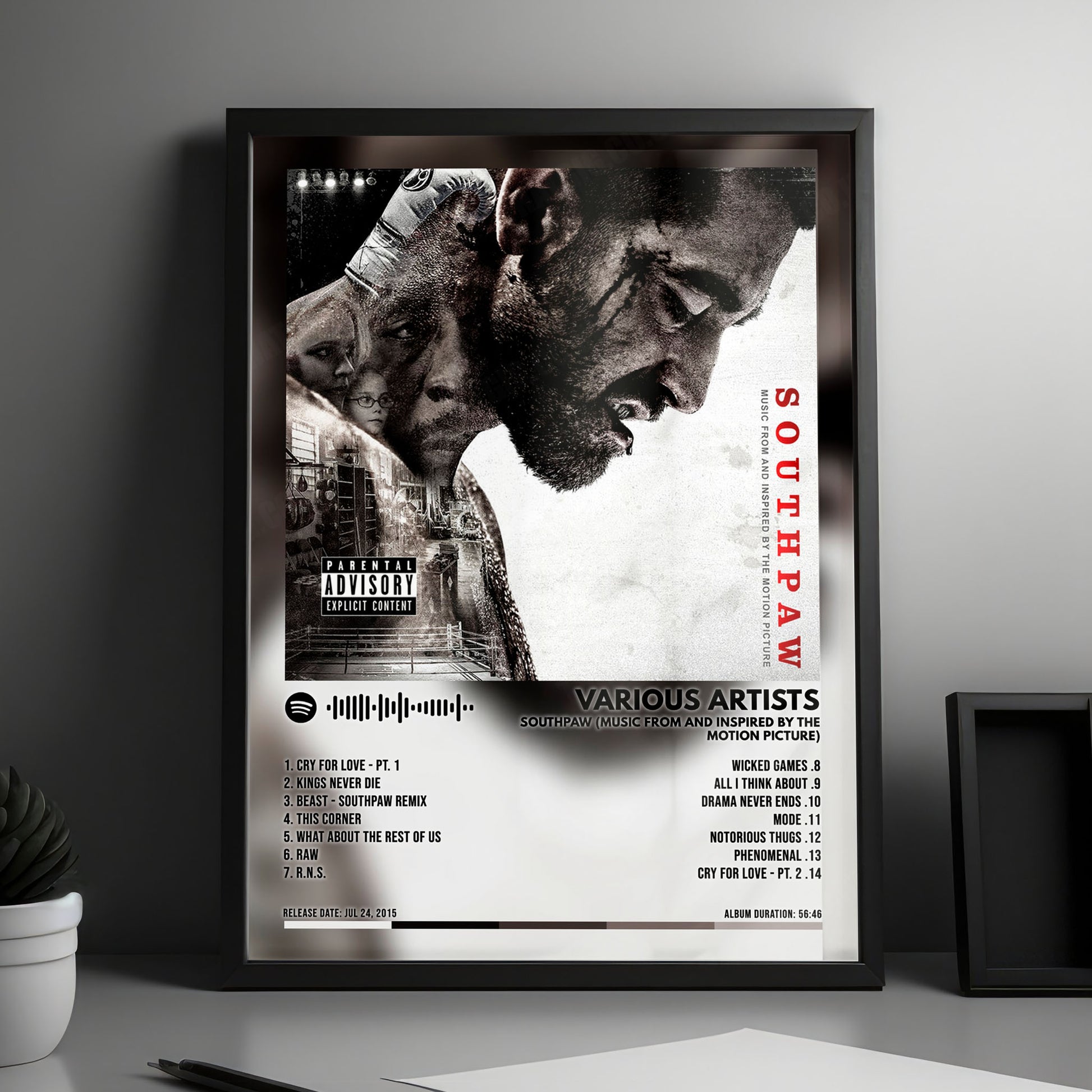 Various Artists "Southpaw: Music from and Inspired by the Motion Picture" Album Cover Poster - with Complete Tracklist