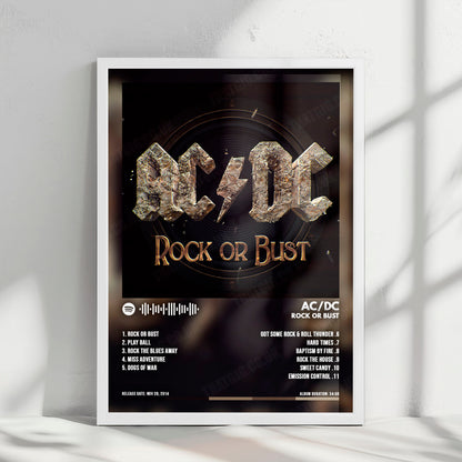 AC/DC "Rock or Bust" Album Cover Poster - with Complete Tracklist