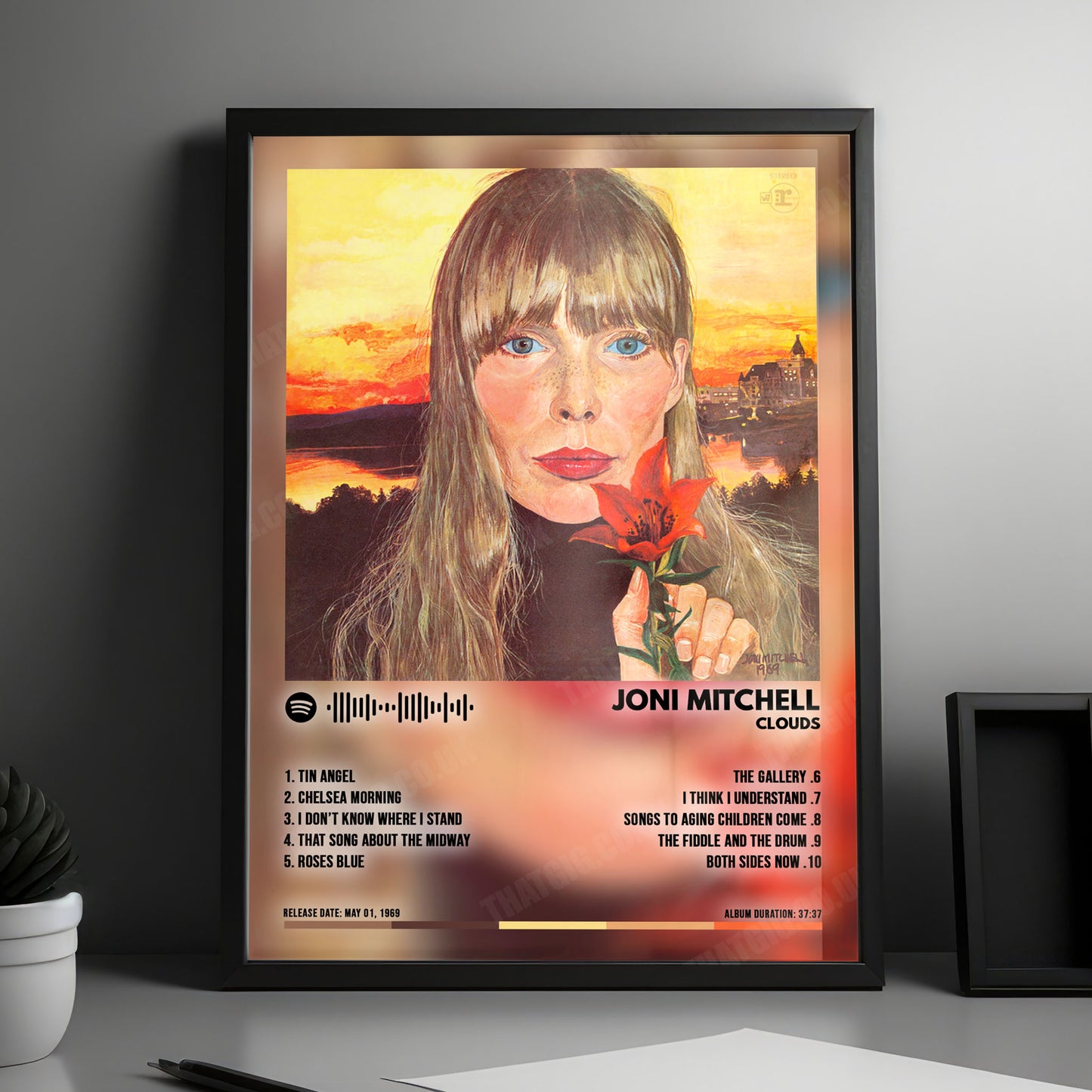 Joni Mitchell "Clouds" Album Cover Poster - with Complete Tracklist