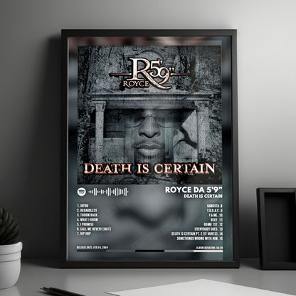 Royce da 5'9" "Death Is Certain" Album Cover Poster - with Complete Tracklist