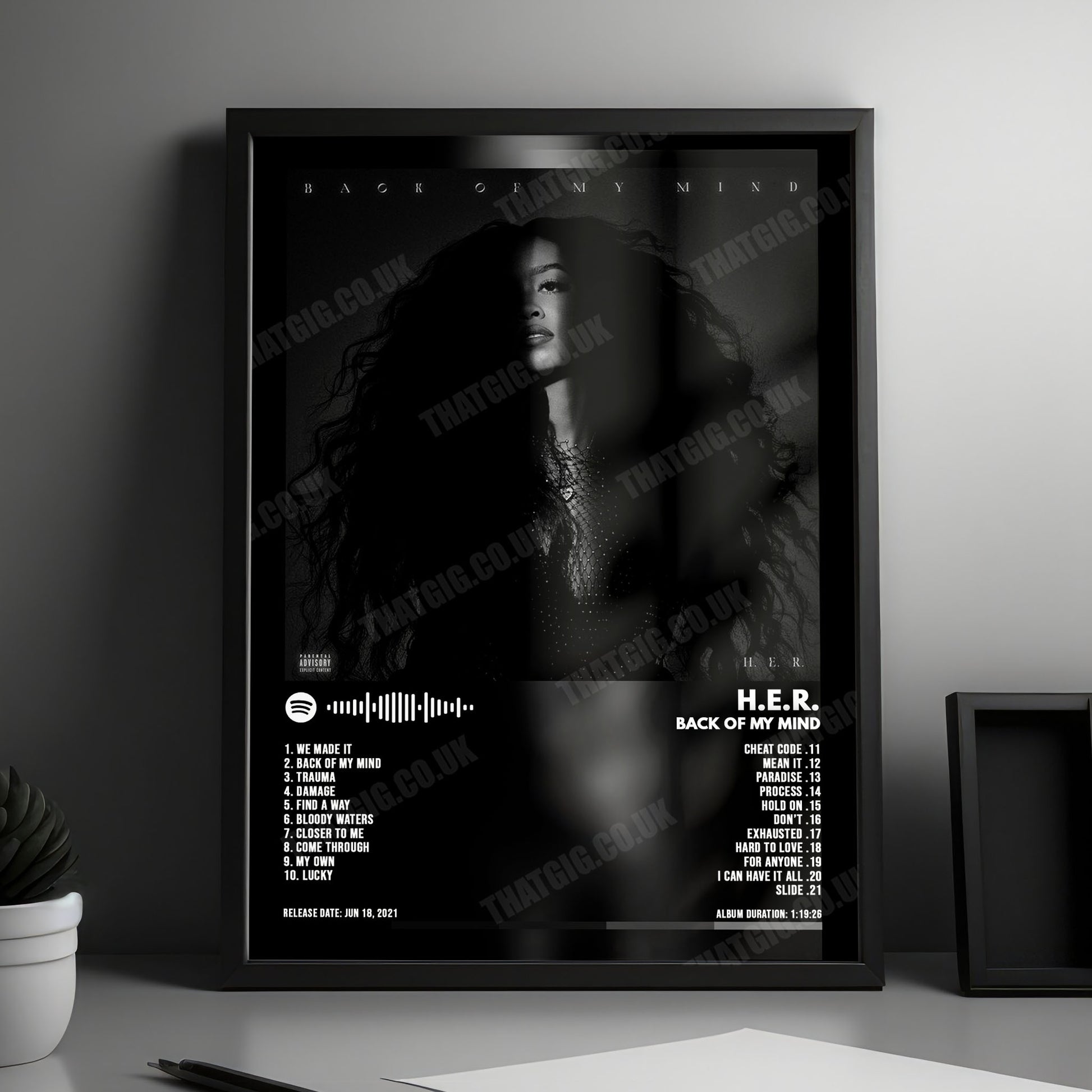 H.E.R. "Back of My Mind" Album Cover Poster - with Complete Tracklist