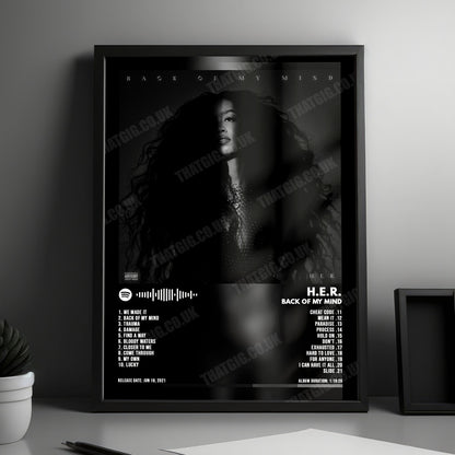 H.E.R. "Back of My Mind" Album Cover Poster - with Complete Tracklist