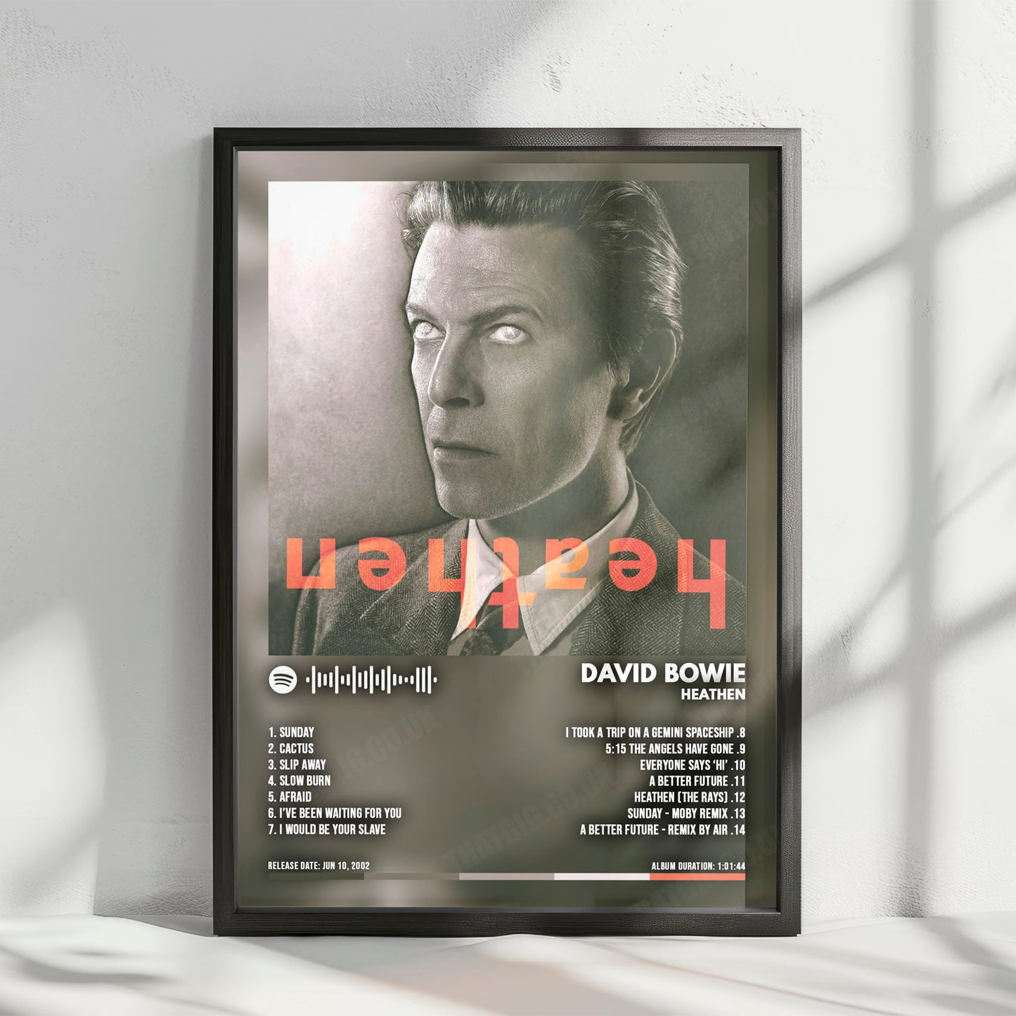 David Bowie "Heathen" Album Cover Poster - with Complete Tracklist