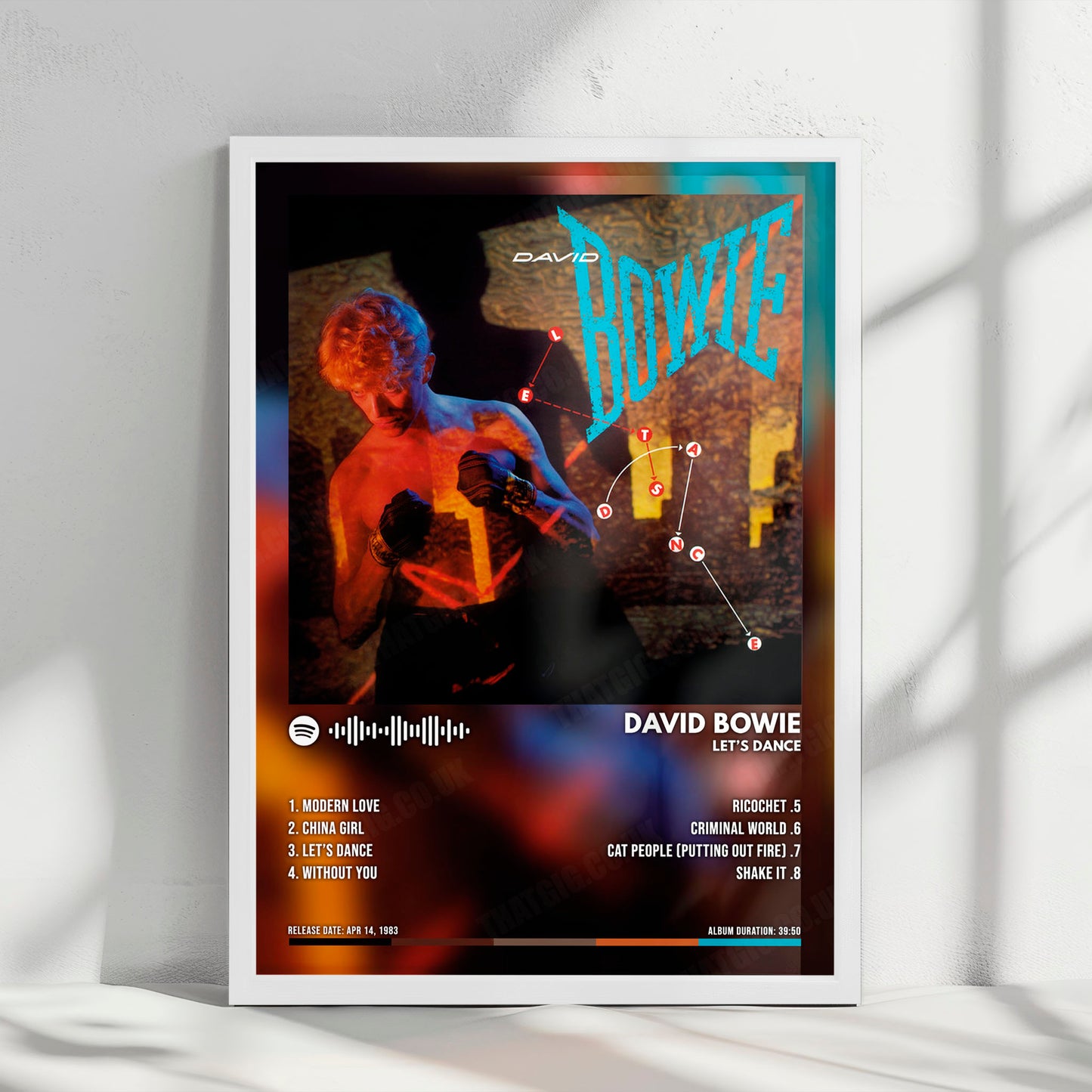 David Bowie "Let's Dance" Album Cover Poster - with Complete Tracklist