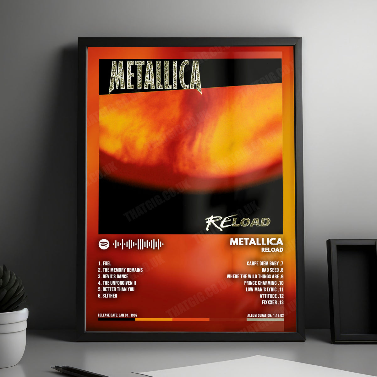 Metallica "Reload" Album Cover Poster - with Complete Tracklist