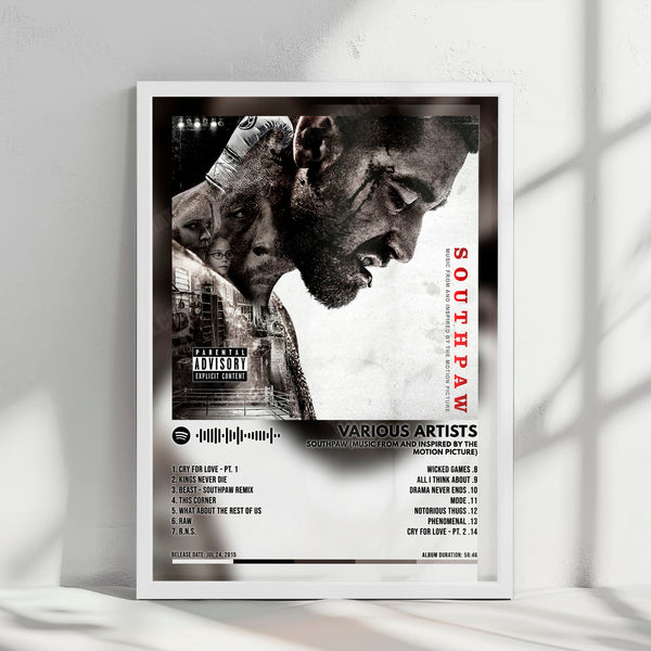 Various Artists "Southpaw: Music from and Inspired by the Motion Picture" Album Cover Poster - with Complete Tracklist