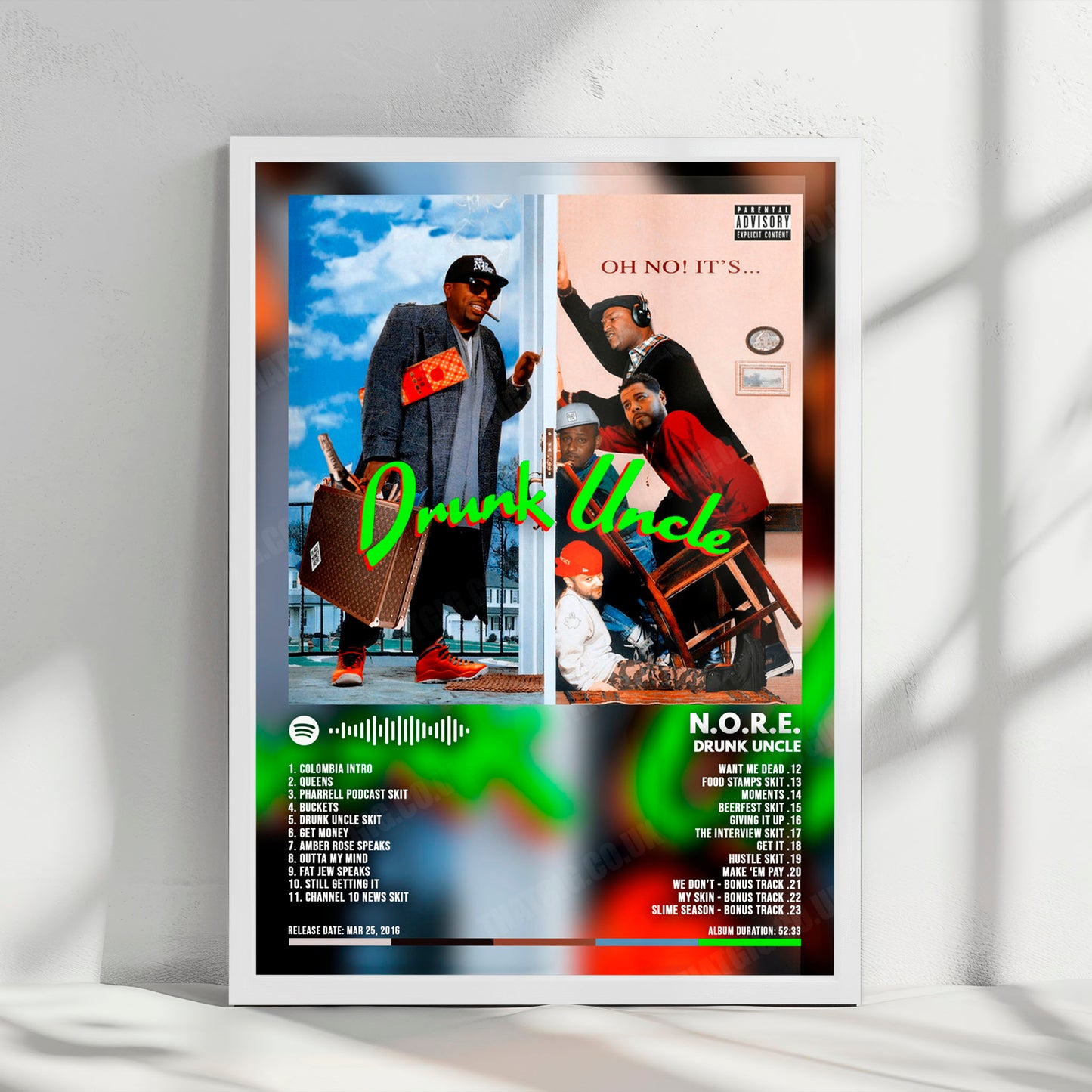 N.O.R.E "Drunk Uncle" Album Cover Poster - with Complete Tracklist