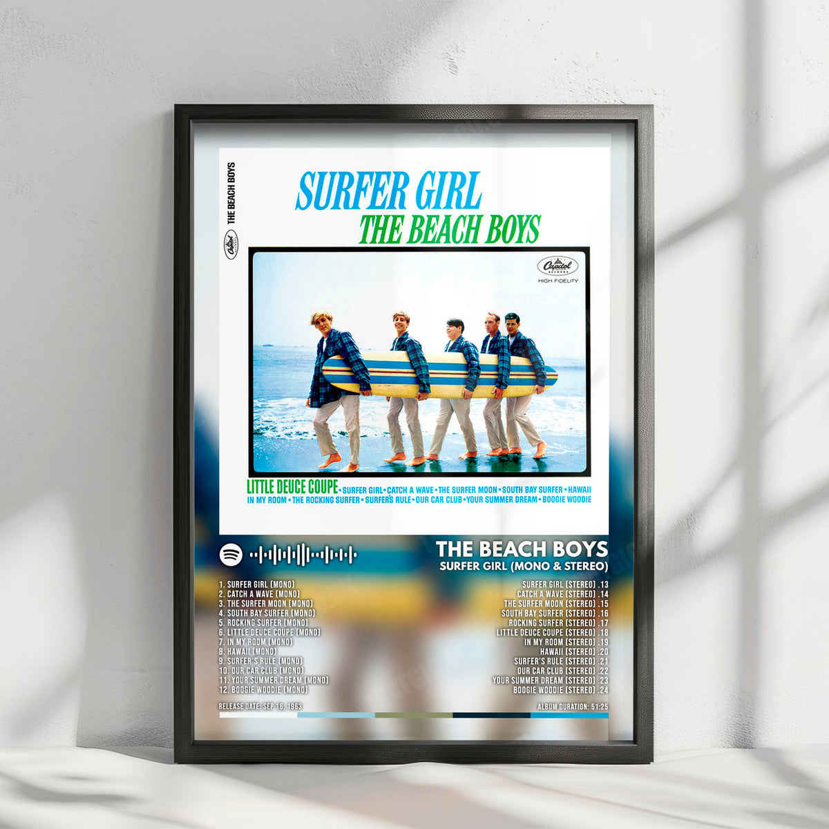 The Beach Boys "Surfer Girl (Mono & Stereo)" Album Cover Poster - with Complete Tracklist