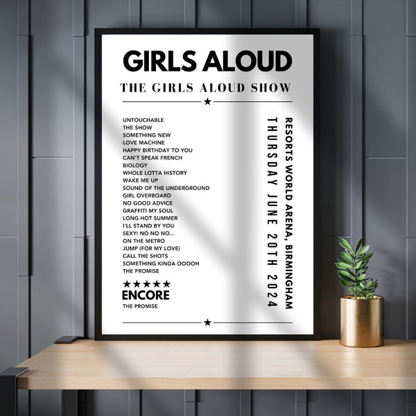 Girls Aloud Setlist Poster - Resorts World Arena, Birmingham, England, June 20th 2024